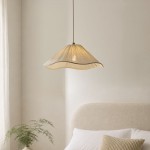 Isabella - Brushed Aged Brass Pendant with Vintage White Gathered Scalloped Edge Shade