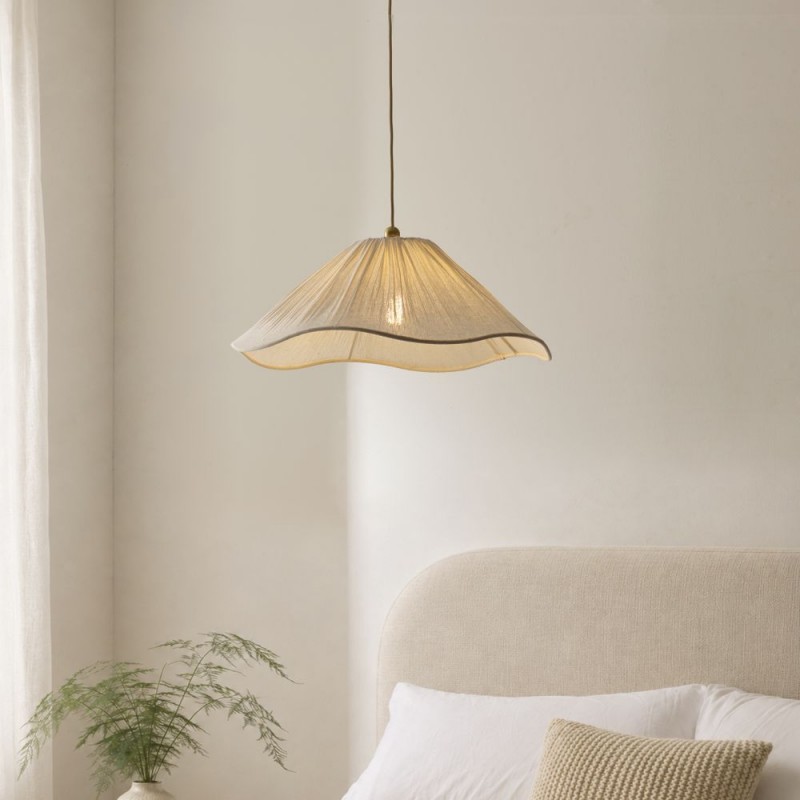 Endon-120005 - Isabella - Brushed Aged Brass Pendant with Vintage White Gathered Scalloped Edge Shade