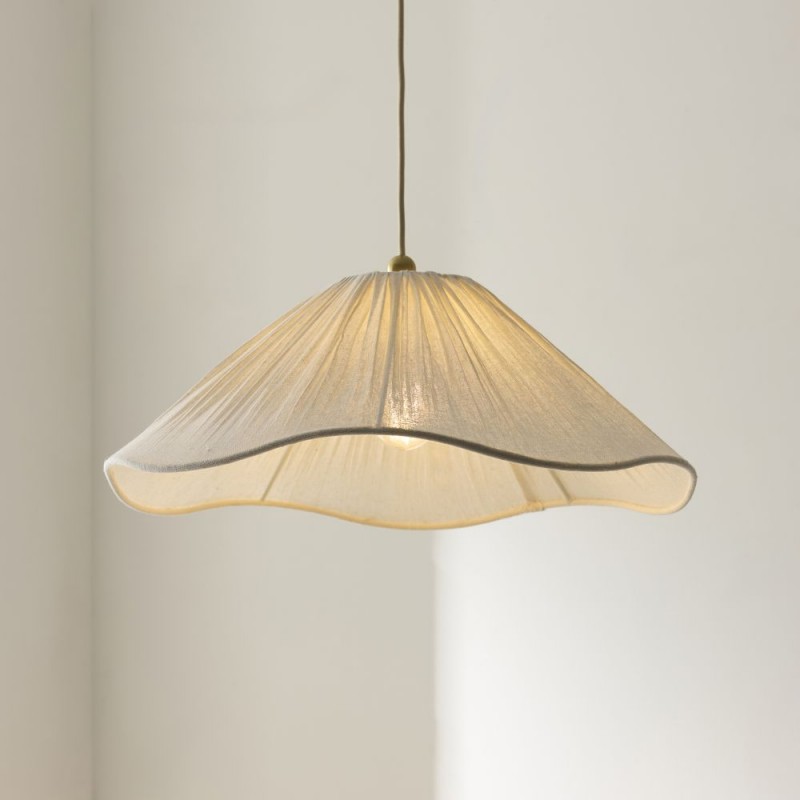 Endon-120005 - Isabella - Brushed Aged Brass Pendant with Vintage White Gathered Scalloped Edge Shade