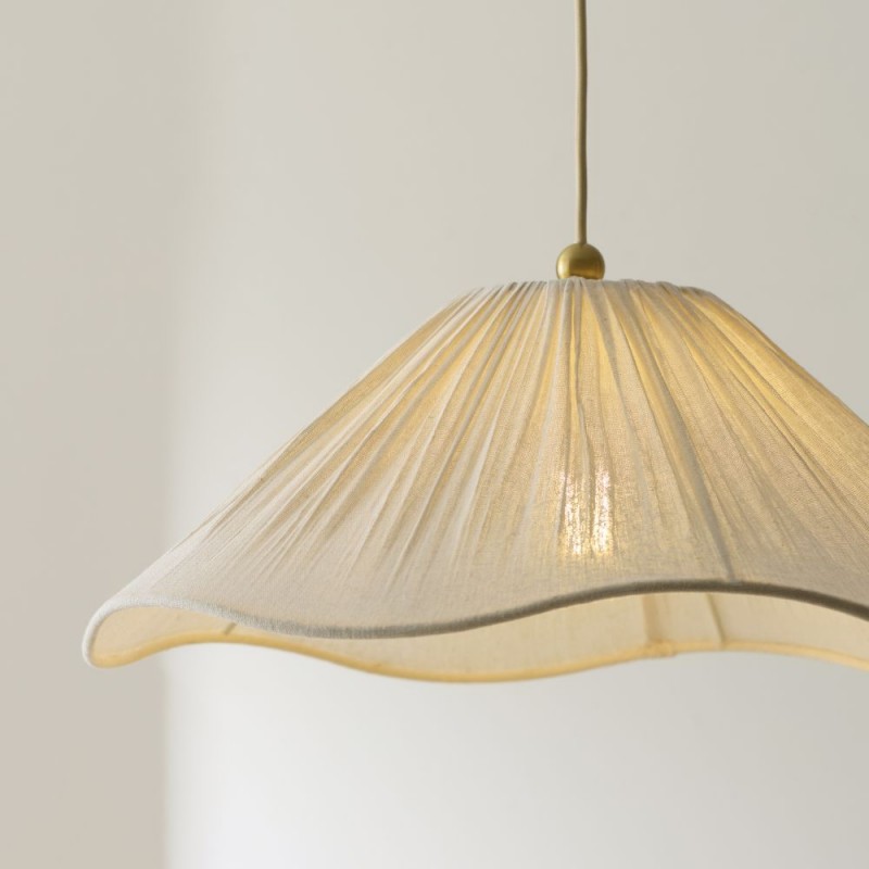 Endon-120005 - Isabella - Brushed Aged Brass Pendant with Vintage White Gathered Scalloped Edge Shade