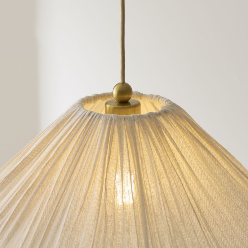 Endon-120005 - Isabella - Brushed Aged Brass Pendant with Vintage White Gathered Scalloped Edge Shade