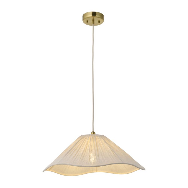Endon-120005 - Isabella - Brushed Aged Brass Pendant with Vintage White Gathered Scalloped Edge Shade
