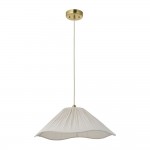 Isabella - Brushed Aged Brass Pendant with Vintage White Gathered Scalloped Edge Shade