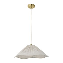 Isabella - Brushed Aged Brass Pendant with Vintage White Gathered Scalloped Edge Shade