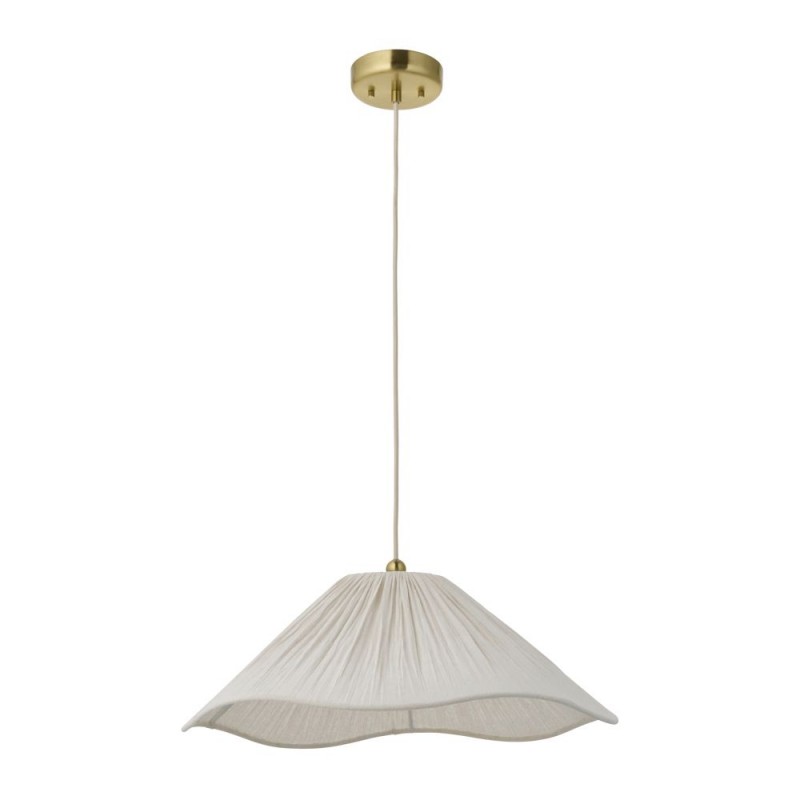 Endon-120005 - Isabella - Brushed Aged Brass Pendant with Vintage White Gathered Scalloped Edge Shade