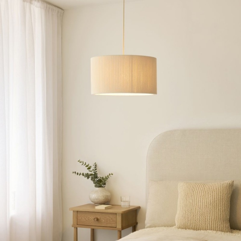 Endon-120011 - Noah - Brushed Brass Pendant with Cream Cotton Cord Wrapped Tiered Shade