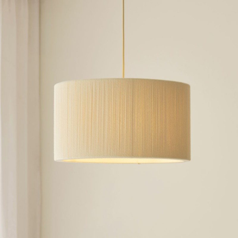 Endon-120011 - Noah - Brushed Brass Pendant with Cream Cotton Cord Wrapped Tiered Shade