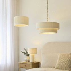 Noah - Brushed Brass Pendant with Cream Cotton Cord Wrapped Tiered Shade