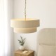 Endon-120013 - Noah - Brushed Brass 5 Light Pendant with Cream Cotton Cord Wrapped Tiered Shade