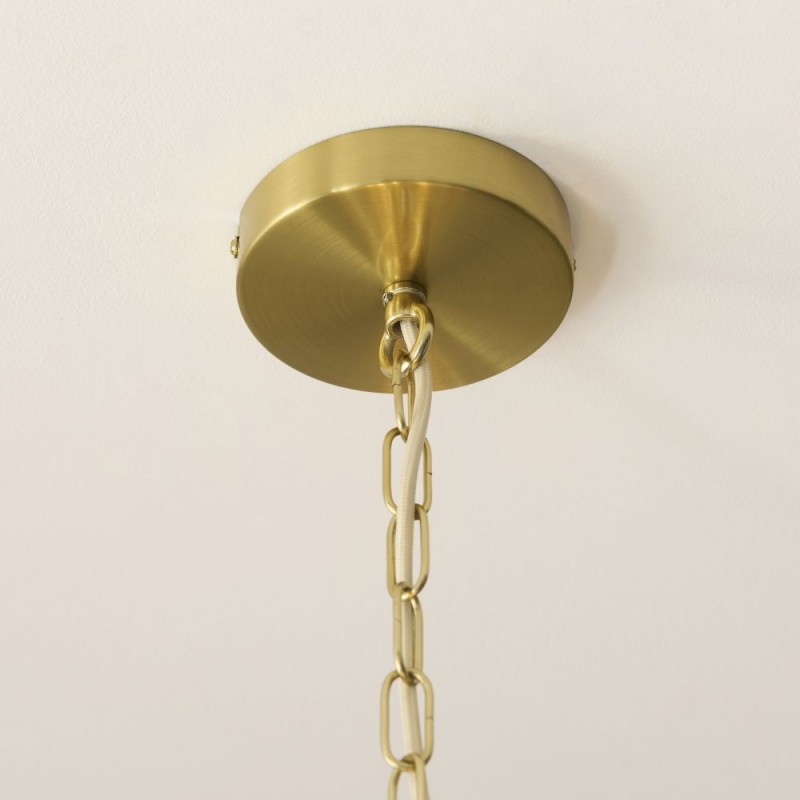 Endon-120013 - Noah - Brushed Brass 5 Light Pendant with Cream Cotton Cord Wrapped Tiered Shade