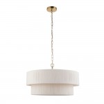 Noah - Brushed Brass 5 Light Pendant with Cream Cotton Cord Wrapped Tiered Shade