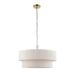 Noah - Brushed Brass 5 Light Pendant with Cream Cotton Cord Wrapped Tiered Shade