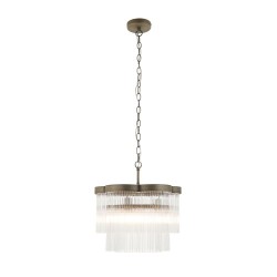 Lucille - Antique Brass 3 Light Centre Fitting with Clear Glass Rods