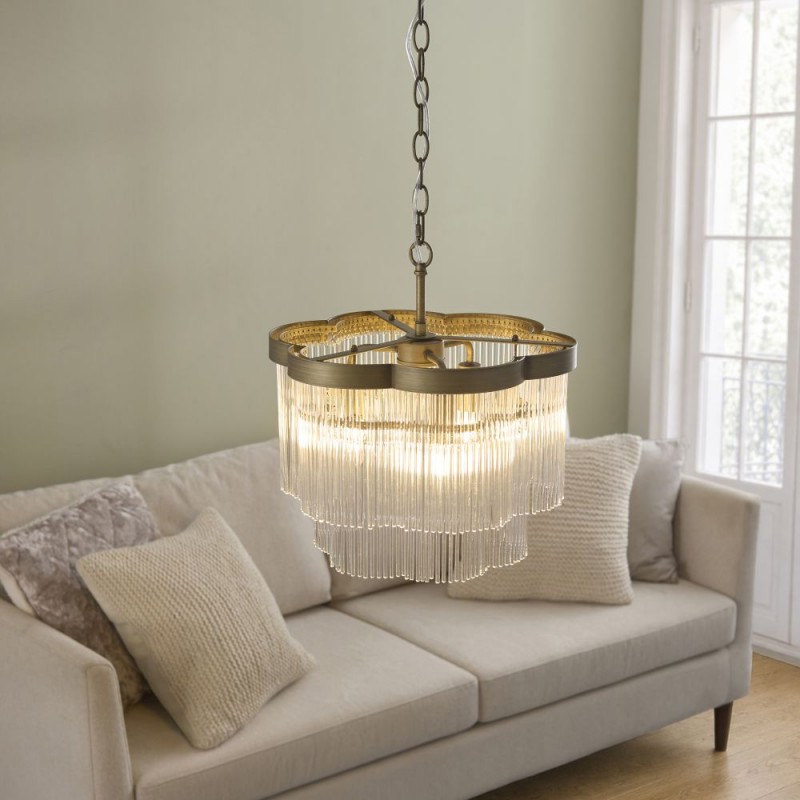 Endon-120024 - Lucille - Antique Brass 3 Light Centre Fitting with Clear Glass Rods