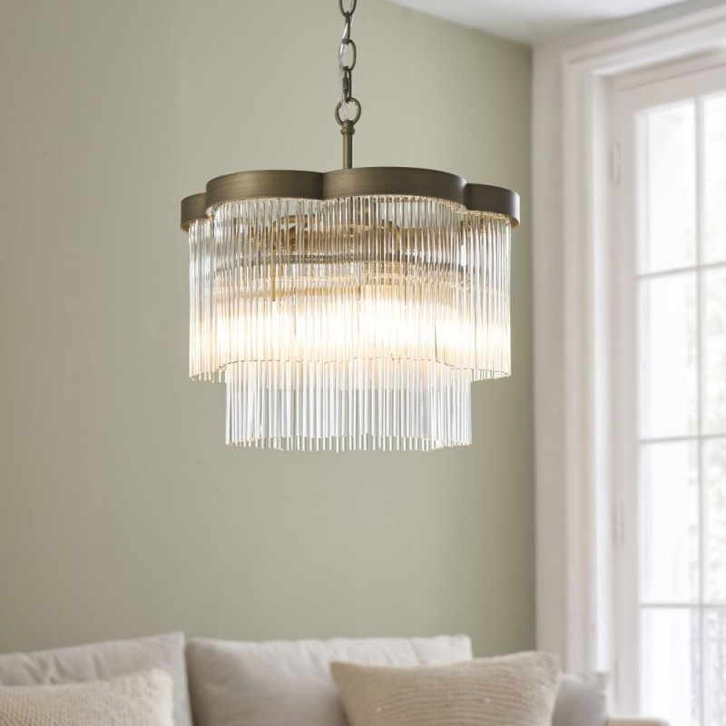 Endon-120024 - Lucille - Antique Brass 3 Light Centre Fitting with Clear Glass Rods