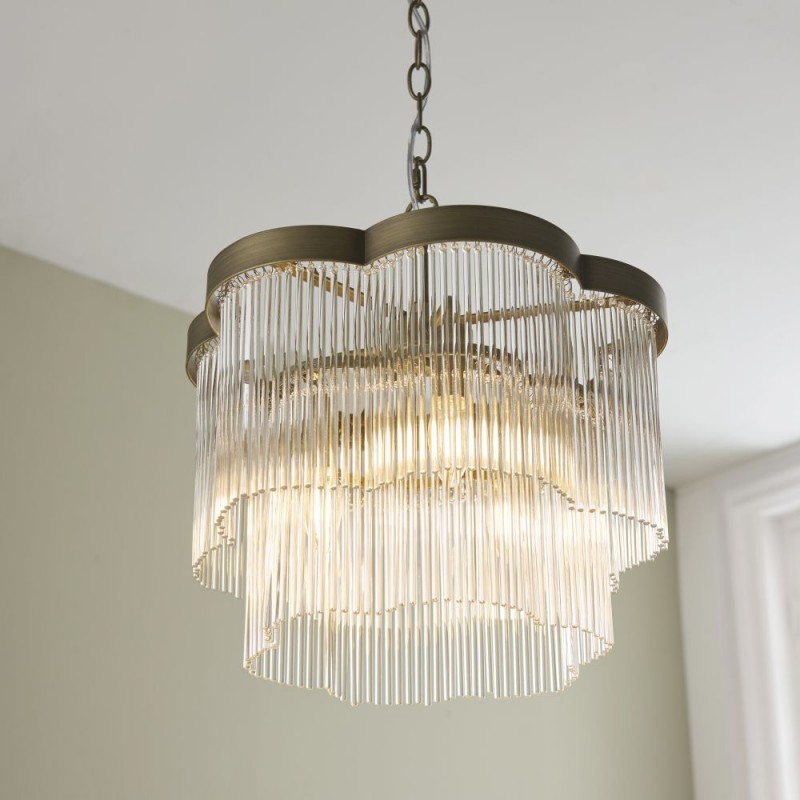 Endon-120024 - Lucille - Antique Brass 3 Light Centre Fitting with Clear Glass Rods
