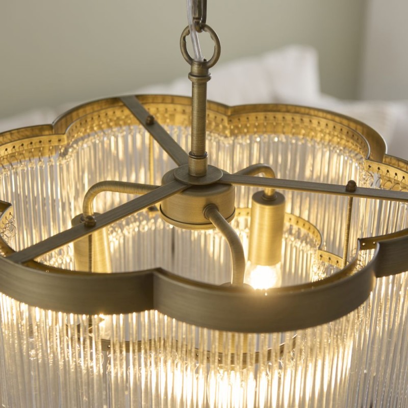 Endon-120024 - Lucille - Antique Brass 3 Light Centre Fitting with Clear Glass Rods