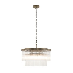 Lucille - Antique Brass 5 Light Centre Fitting with Clear Glass Rods