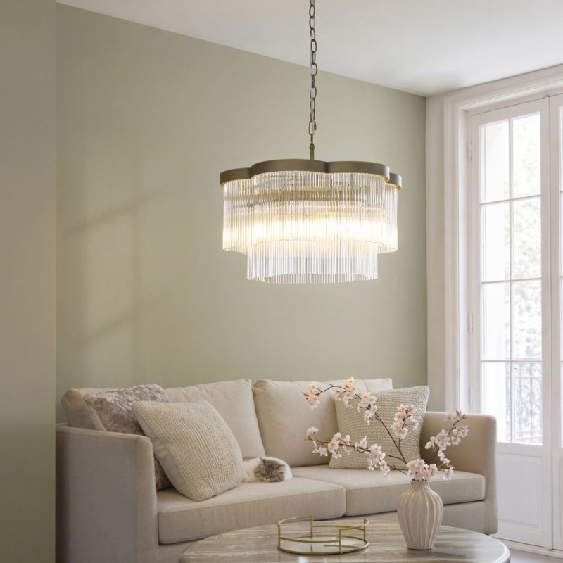 Endon-120025 - Lucille - Antique Brass 5 Light Centre Fitting with Clear Glass Rods