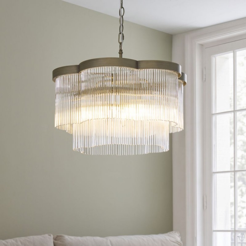 Endon-120025 - Lucille - Antique Brass 5 Light Centre Fitting with Clear Glass Rods