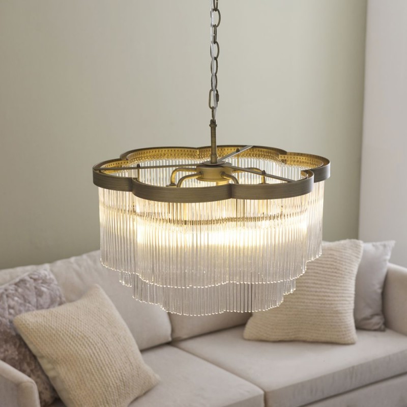 Endon-120025 - Lucille - Antique Brass 5 Light Centre Fitting with Clear Glass Rods