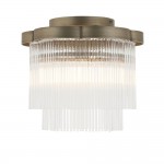 Lucille - Antique Brass 3 Light Semi Flush with Clear Glass Rods