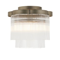 Lucille - Antique Brass 3 Light Semi Flush with Clear Glass Rods