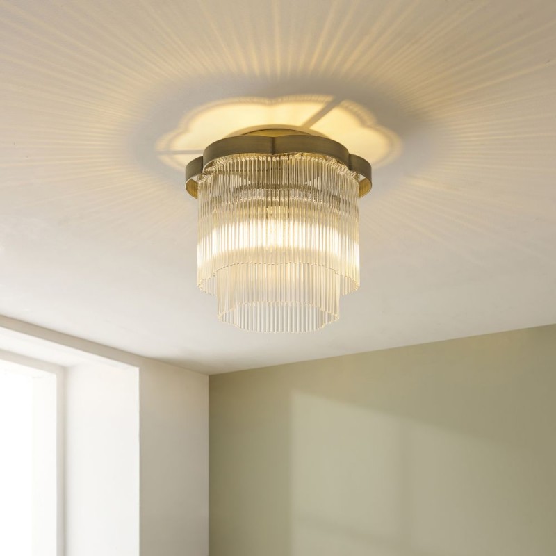 Endon-120065 - Lucille - Antique Brass 3 Light Semi Flush with Clear Glass Rods