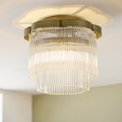 Lucille - Antique Brass 3 Light Semi Flush with Clear Glass Rods