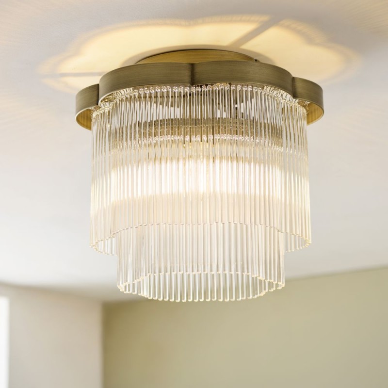 Endon-120065 - Lucille - Antique Brass 3 Light Semi Flush with Clear Glass Rods