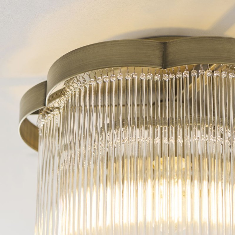Endon-120065 - Lucille - Antique Brass 3 Light Semi Flush with Clear Glass Rods