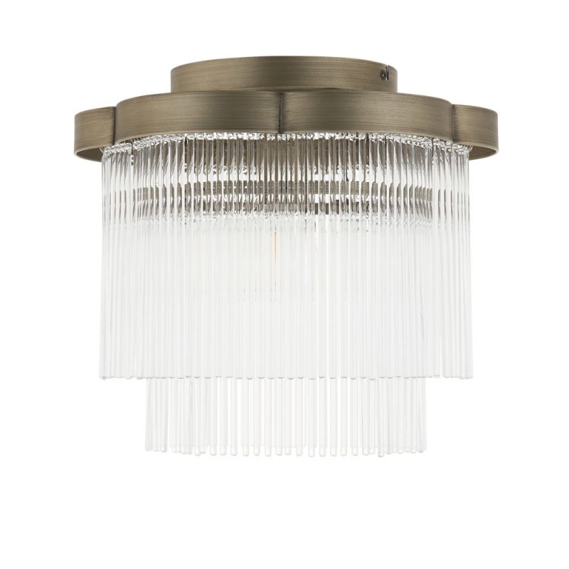 Endon-120065 - Lucille - Antique Brass 3 Light Semi Flush with Clear Glass Rods