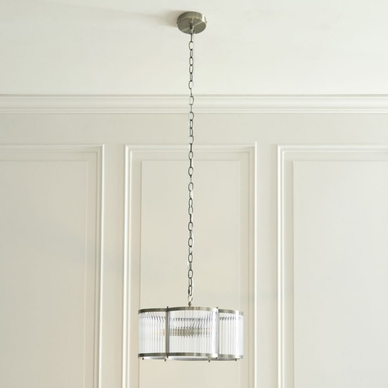 Endon-120090 - Ridgeton Scallop - Antique Brass 3 Light Pendant with Ribbed Glass