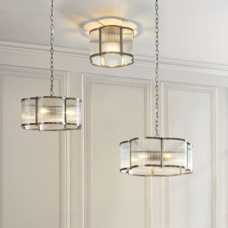Endon-120090 - Ridgeton Scallop - Antique Brass 3 Light Pendant with Ribbed Glass