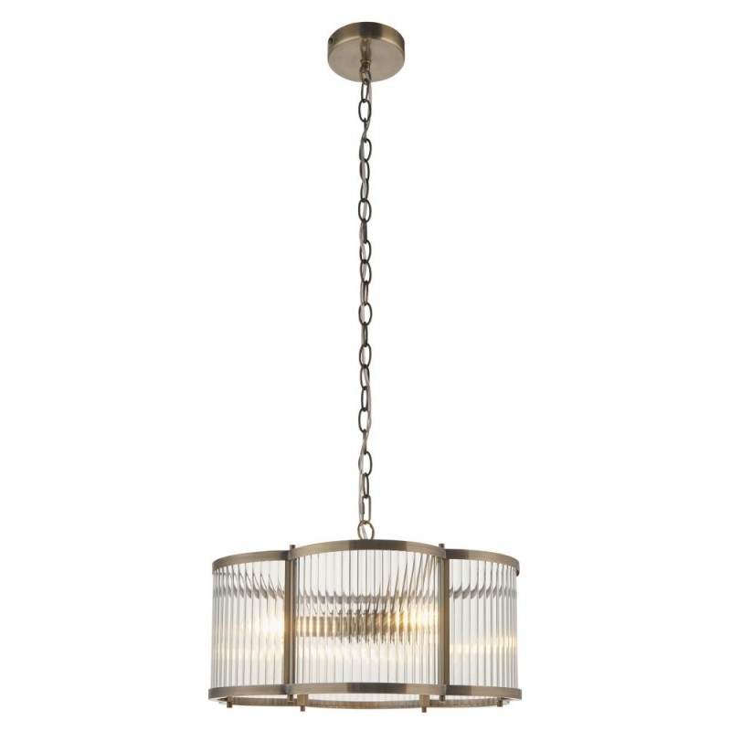 Endon-120090 - Ridgeton Scallop - Antique Brass 3 Light Pendant with Ribbed Glass
