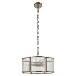 Ridgeton Scallop - Antique Brass 3 Light Pendant with Ribbed Glass