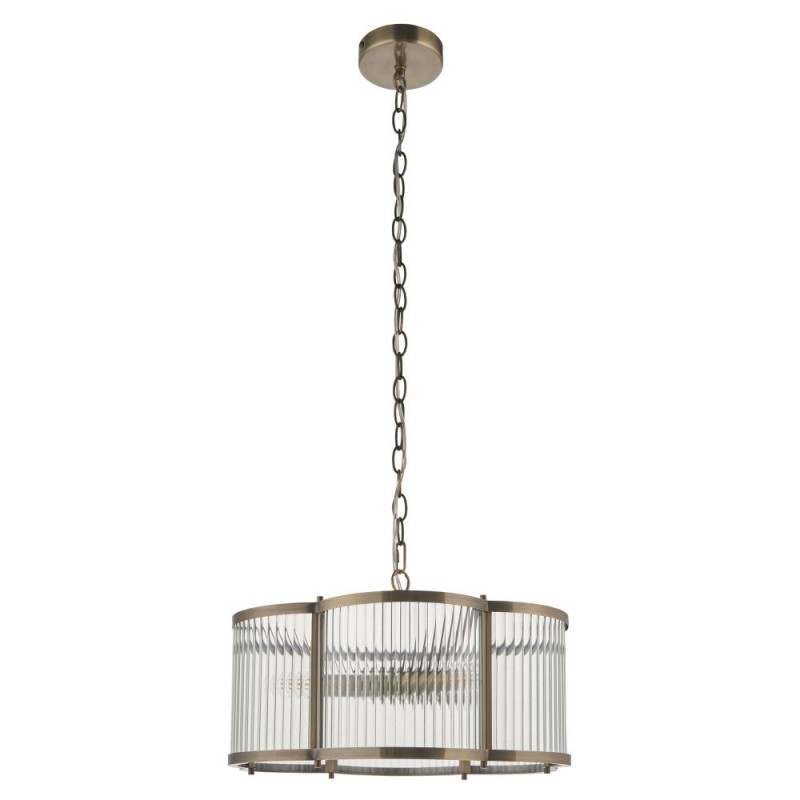 Endon-120090 - Ridgeton Scallop - Antique Brass 3 Light Pendant with Ribbed Glass