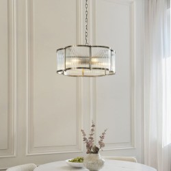 Ridgeton Scallop - Antique Brass 5 Light Pendant with Ribbed Glass