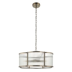 Ridgeton Scallop - Antique Brass 5 Light Pendant with Ribbed Glass