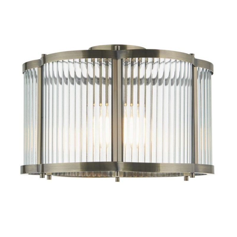 Endon-120092 - Ridgeton Scallop - Antique Brass Flush with Ribbed Glass