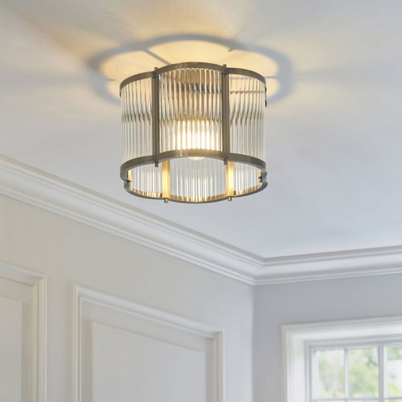 Endon-120092 - Ridgeton Scallop - Antique Brass Flush with Ribbed Glass