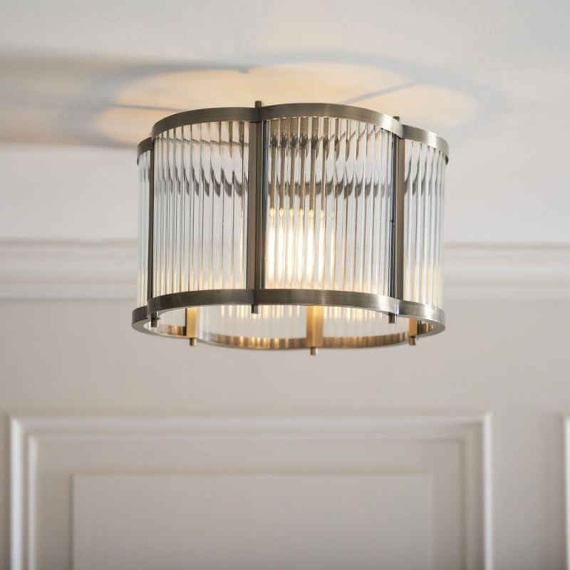 Endon-120092 - Ridgeton Scallop - Antique Brass Flush with Ribbed Glass