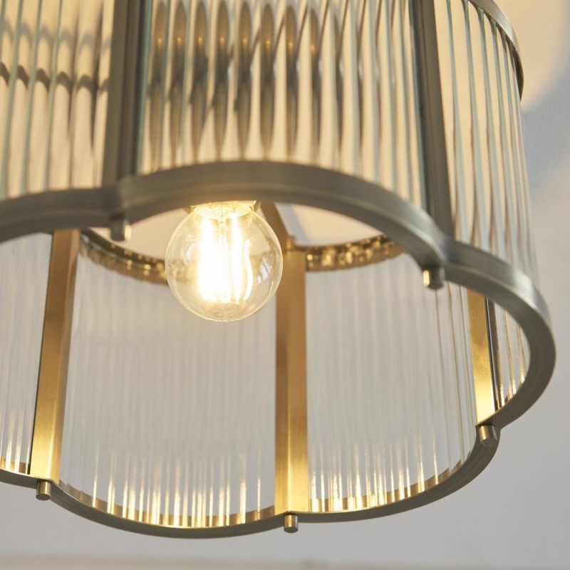 Endon-120092 - Ridgeton Scallop - Antique Brass Flush with Ribbed Glass