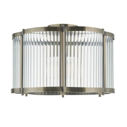 Ridgeton Scallop - Antique Brass Flush with Ribbed Glass