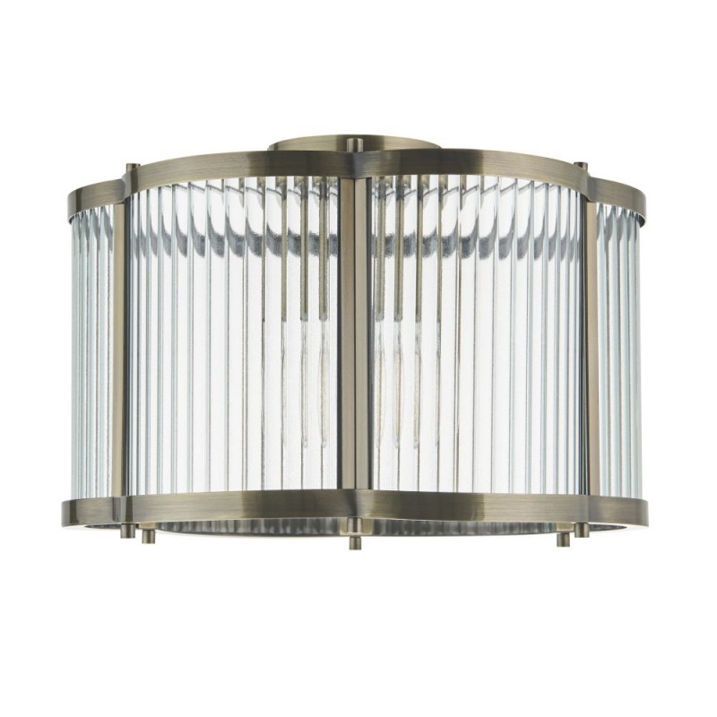 Endon-120092 - Ridgeton Scallop - Antique Brass Flush with Ribbed Glass