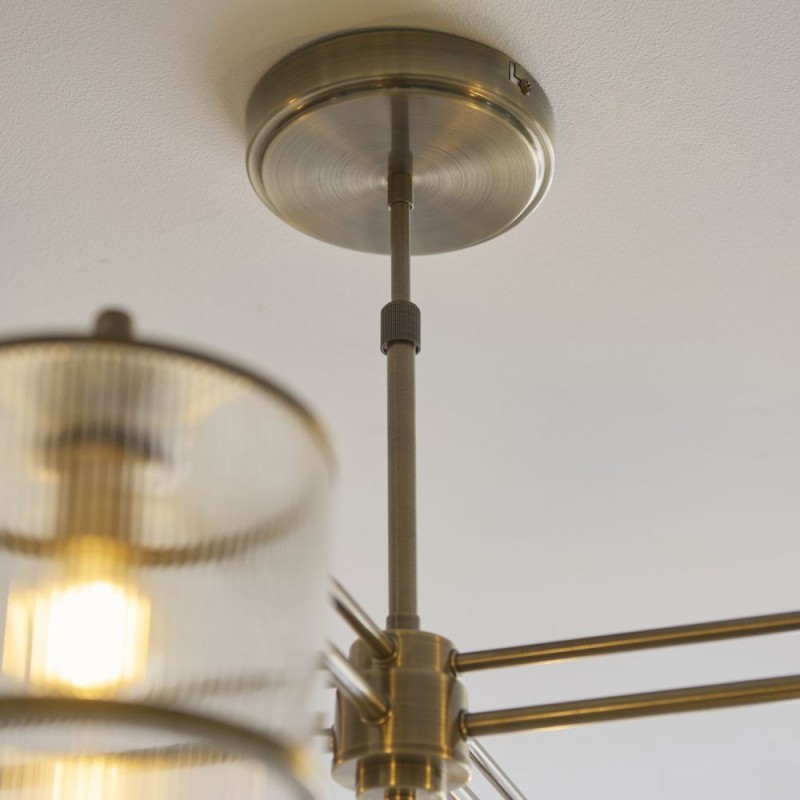 Endon-120143 - Ridgeton - Antique Brass 4 Light Centre Fitting with Ribbed Glass