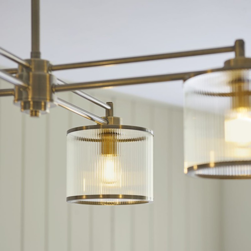 Endon-120143 - Ridgeton - Antique Brass 4 Light Centre Fitting with Ribbed Glass