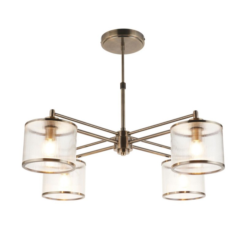 Endon-120143 - Ridgeton - Antique Brass 4 Light Centre Fitting with Ribbed Glass