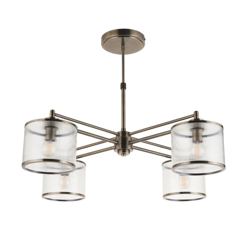 Endon-120143 - Ridgeton - Antique Brass 4 Light Centre Fitting with Ribbed Glass