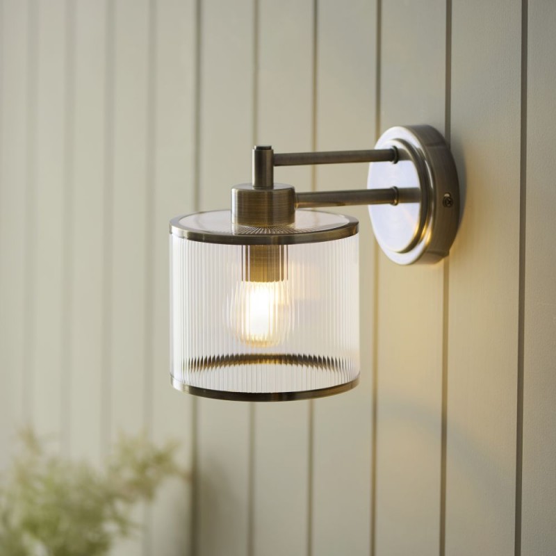 Endon-120144 - Ridgeton - Antique Brass Wall Lamp with Ribbed Glass